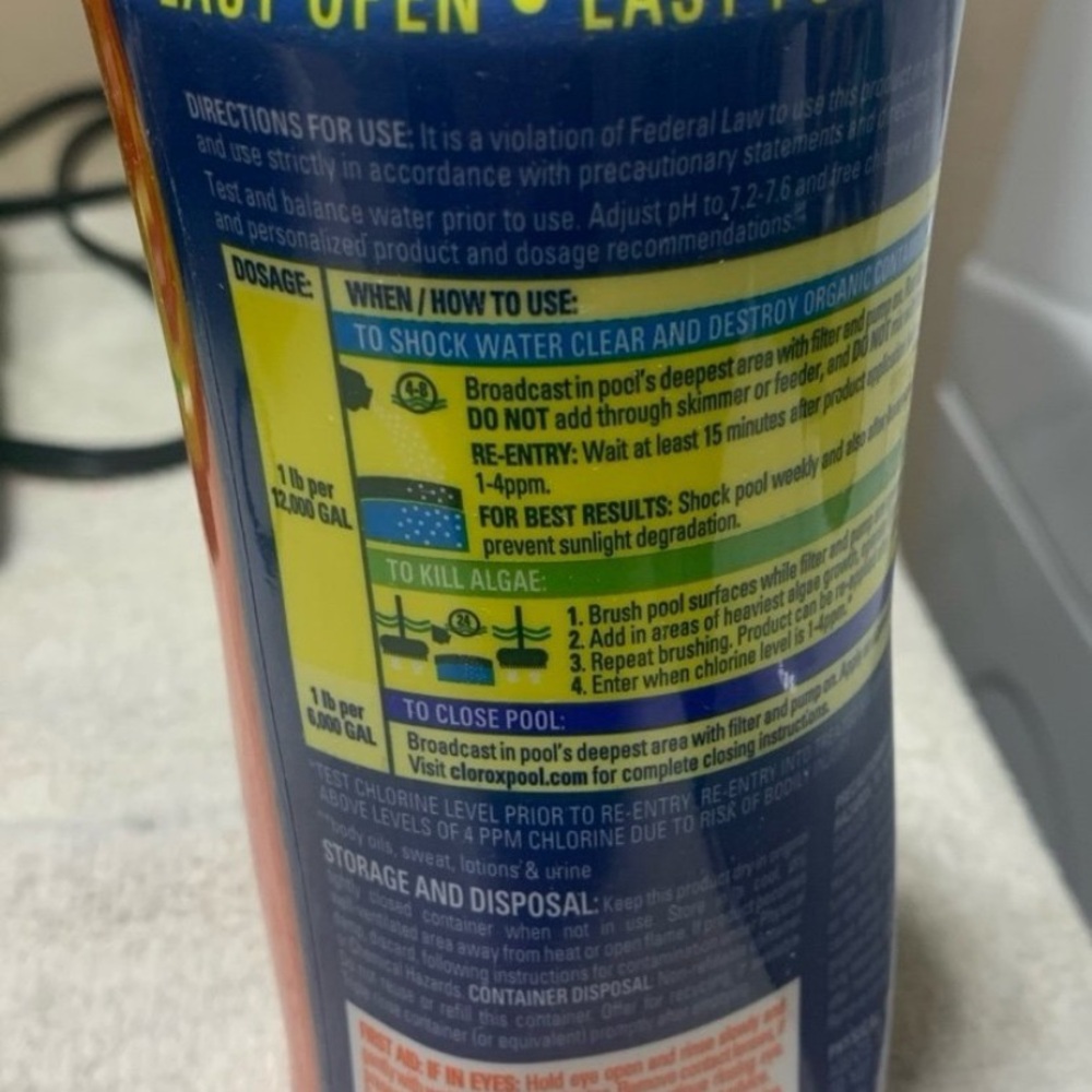 New! Clorox Pool Shock Extra Blue 3. Four Bottles of 1 Lb. Each.Easy Pour Bottle - Picture 4 of 8